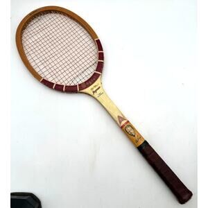 Vtg wood tennis racquet Don Budge leather collectable Airbnb Staging decor VRBO